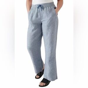Athleta Retreat 100% Linen Wide Leg Pant Chambray Blue Pants Size 22 Vacation